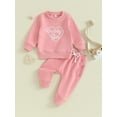 thumbnail image 2 of Wassery Infant Girls Fall Outfits Sets 6M 12M 18M 24M 3T Toddler Girls Long Sleeve Letter Print Sweatshirts Long Pants Sets 2Piece Casual Autumn Clothing for Baby Girls, 2 of 9