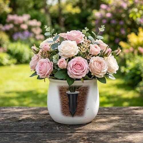 12 Pcs Memorial Artificial Flower Holder, Patio Garden Floral Ground Spikes, Cemetery Flower Container Stakes for Outdoor Yard Grave Faux Flowers Indoor Window Box Planter Pot (Black)