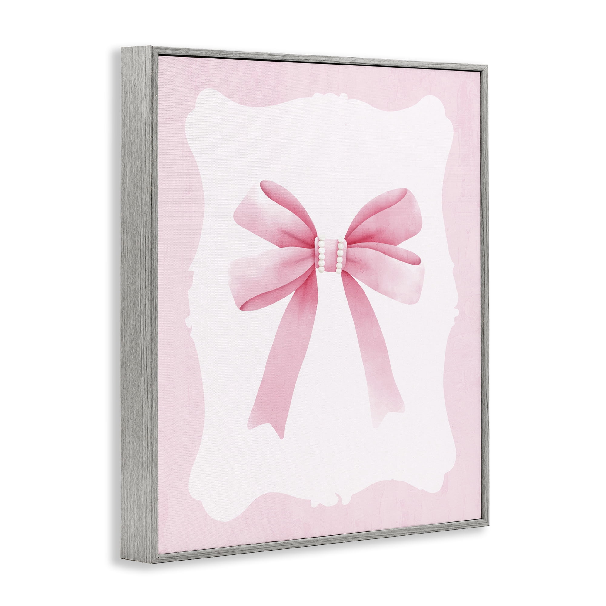 Stupell Industries Feminine Bow with Pearls Gray Framed Giclee Art, design by Kim Allen