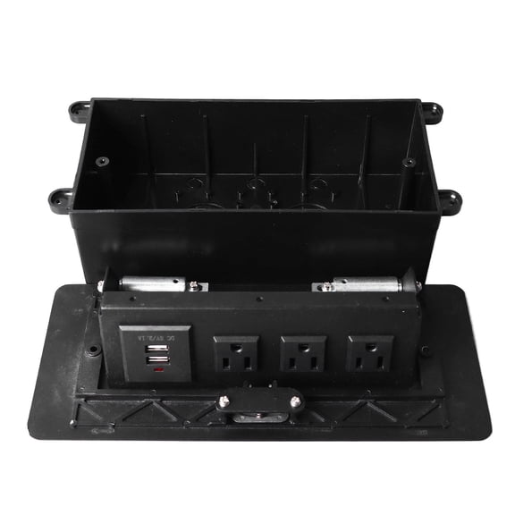Yajisi Hidden Desktop Pop‑Up Socket with 3 Power Outlets & 2 USB Ports – Black Aluminum Alloy Design, Slow‑Rise, Space‑Saving