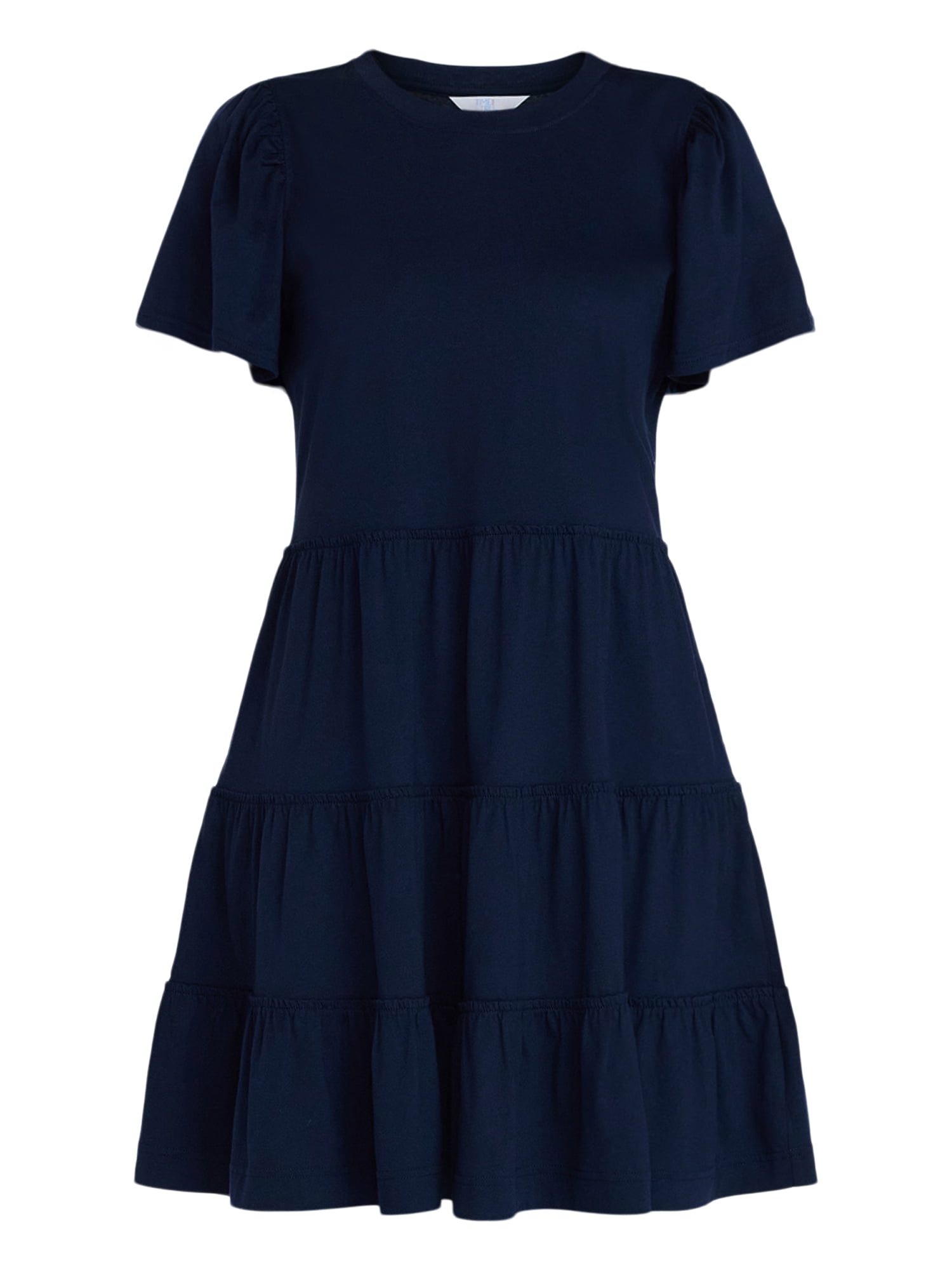 Time and Tru Women's and Women’s Plus Cotton Swing Dress with Short Sleeves, Sizes XS-4X