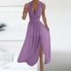 thumbnail image 2 of Vestido de manga larga con abertura cruzada y cuello en V de color sólido a la moda para mujer Fridja  hjkh5500, 2 of 8