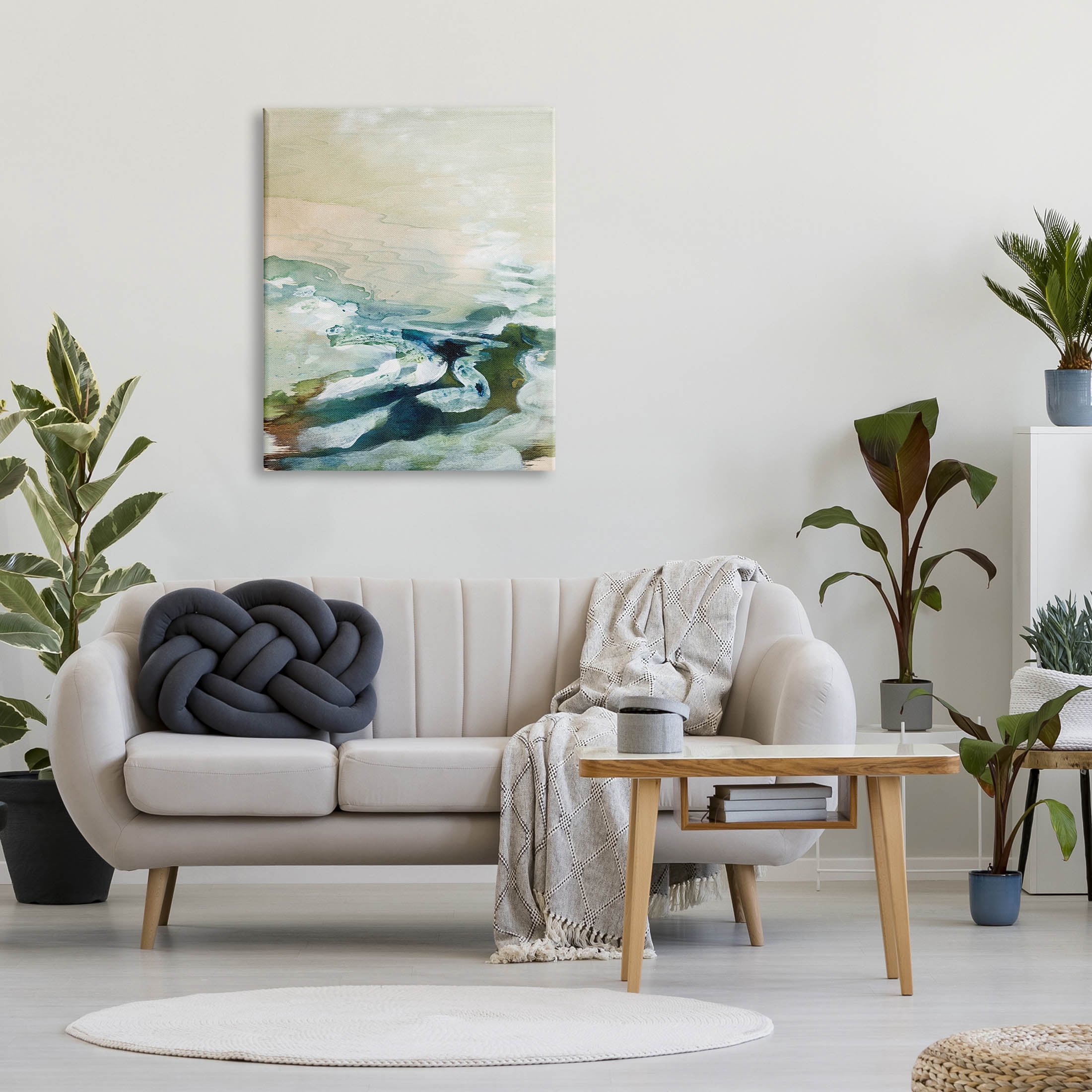 Modern Beach Waves Splash Abstract Painting Gallery Wrapped Canvas Print Wall Art