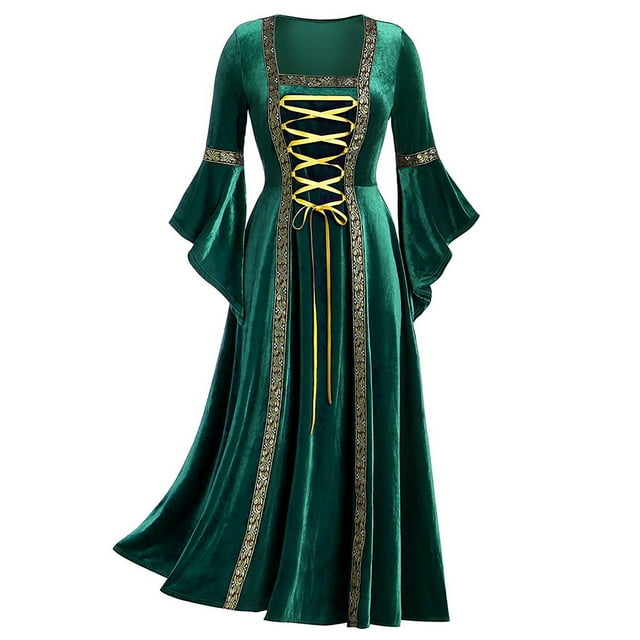 TIMIFIS Gothic Clothes For Women Women's Plus Size Cool Patchwork Bandage Long Sleeve Robe Long Dress Halloween Costumes For Women