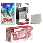 Nintendo Switch Lite Console Coral with The Legend of Zelda: Skyward Sword HD, Protective Case, Screen Protector and Screen Cleaning Cloth Bundle - Import with US Plug