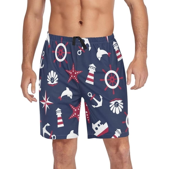 GZHJMY Anchor Pajama Pants Short for Men, Lounge Pants Lightweight Men Pajama Bottoms with Drawstring Pockets, Christmas New Year Birthday Gifts, Large