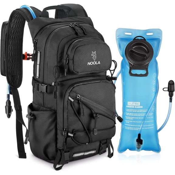Klamerit Hydration Backpack with 3L Water Bladder ,25L Water Backpack for Hiking, Cycling, Running, Biking - Lightweight Hiking Pack Bag with Rain Cover, Phone Holder, Black