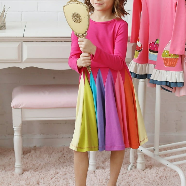 Toddler Baby Girl Princess Dress Rainbow Flutter Long Sleeve Spring Summer Dress Outfit Clothes