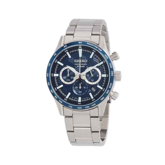 Seiko Sports Chronograph Stainless Steel Blue Dial Quartz SSB445P1 100M Men's Watch