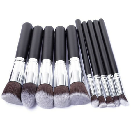 10Pcs Kabuki Style Professional Make up Brush Set Foundation Blusher Face Powder