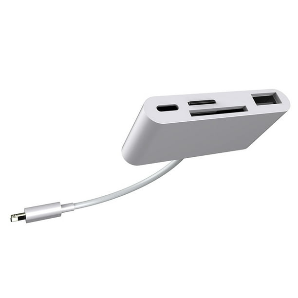 Interface Apple 4 en 1 vers adaptateur de lecteur de carte Caméra USB  Emplacement mémoire Micro SD pour iPhone iPad blanc 