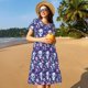 thumbnail image 4 of Fotbe Skull Purple Flower Vestido Largo de Moda para Mujer, Vestido Tipo Camiseta con Manga Corta y Estilo Casual a Rayas y Bloques de Color, 4 of 6