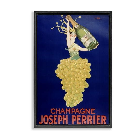 Stupell Industries Vintage Perrier Champagne Food & Beverage Painting Black Floater Framed Canvas Art Print Wall Art, 17 x 25