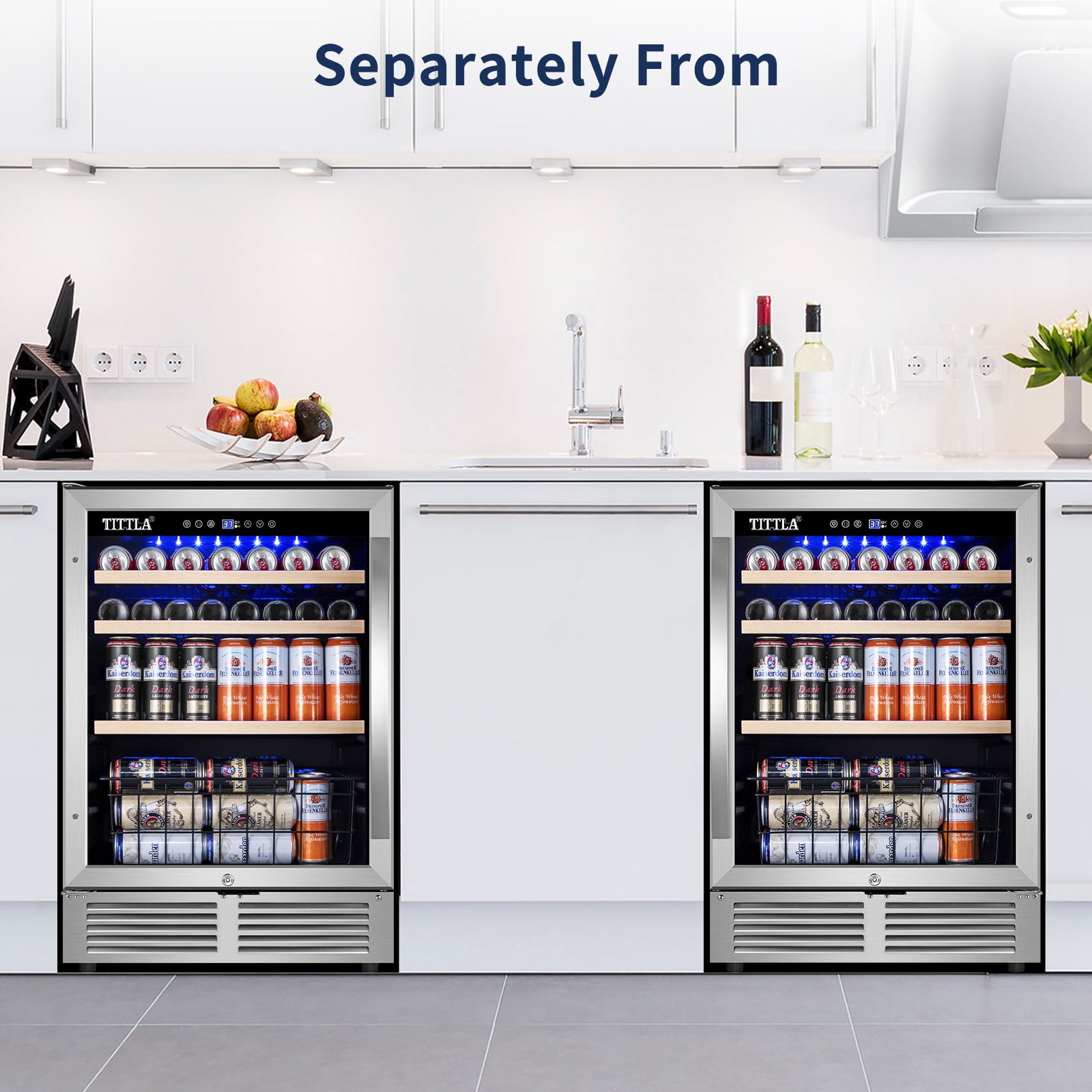 Tittla Beverage Refrigerator,300 Can 48"Beverage Fridge Freestanding/Built-in Reversible Door Hinge Beverage Cooler(2 Pcs)