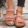 thumbnail image 3 of Modisza Summer Flat Sandals for Women Knitted Strap Comfortable Walking Slides Cork Footbed Beach Vacation Slippers Shoes Orange size 9.5, 3 of 7