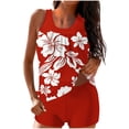 thumbnail image 2 of Hfnxid Womens Tankini Swimsuits Two Piece Lightweight Bathing Suit Floral Print Crew Neck Swim Tank Tops with Boyshorts Fashion Beach Vacation Modest Swimwear Red S, 2 of 5
