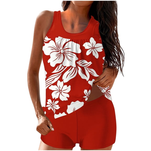 Levmjia Women's Swimsuit Two Piece Tankini Set Printed High Waisted Tummy Control Quick Dry Conservative Beach Vacation Pool Swimming