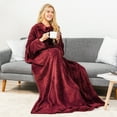 thumbnail image 2 of PAVILIA Wine Red Fleece Wearable Blanket with Sleeves for Adults Women Men, Soft Warm Full Body Wrap Throw, Sweatshirt Pocket, Cozy Pullover Robe Blanket with Arm, Gifts for Christmas Mom Wife, 2 of 9