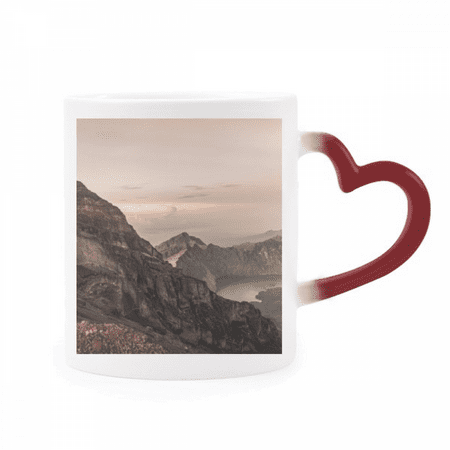 

Mountain Desert Sun Mist Clouds Lake Heat Sensitive Mug Red Color Changing Stoneware Cup