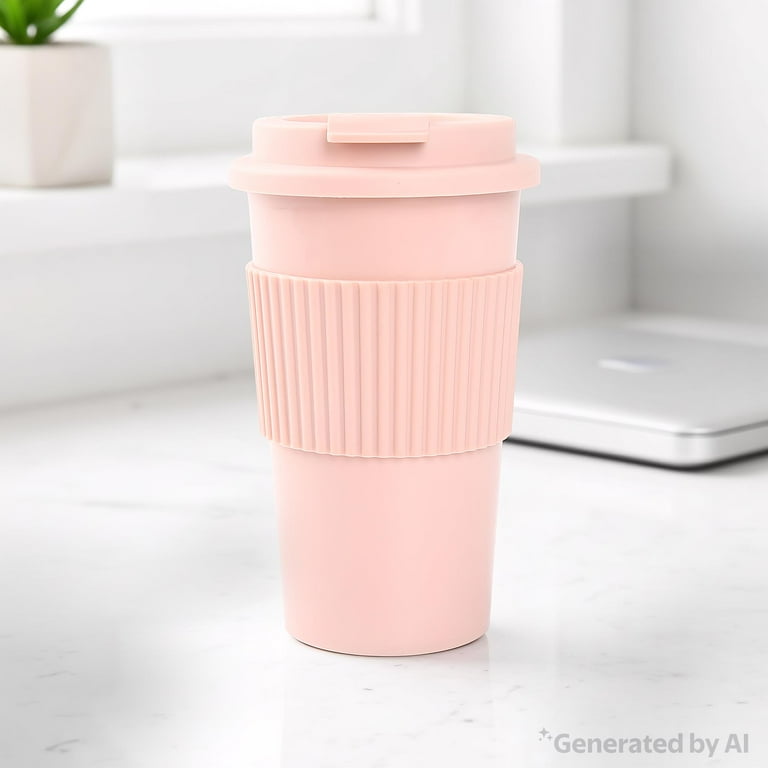 Mainstays 18oz Pink Plastic Coffee Tumbler with Screw-Top Lid