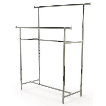 Displays2go Tiered Clothing Rack, Height-Adjustable Bars, Floor Levelers, Chrome (DBBARRK)