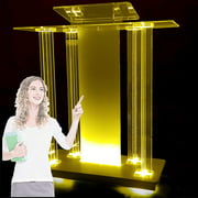Clearly Floor Podium with Casters (Led Lights),Portable Acrylic and MDF Podium, Rolling Podium Bracket, for Church School Podium, Church Podium, Transparent