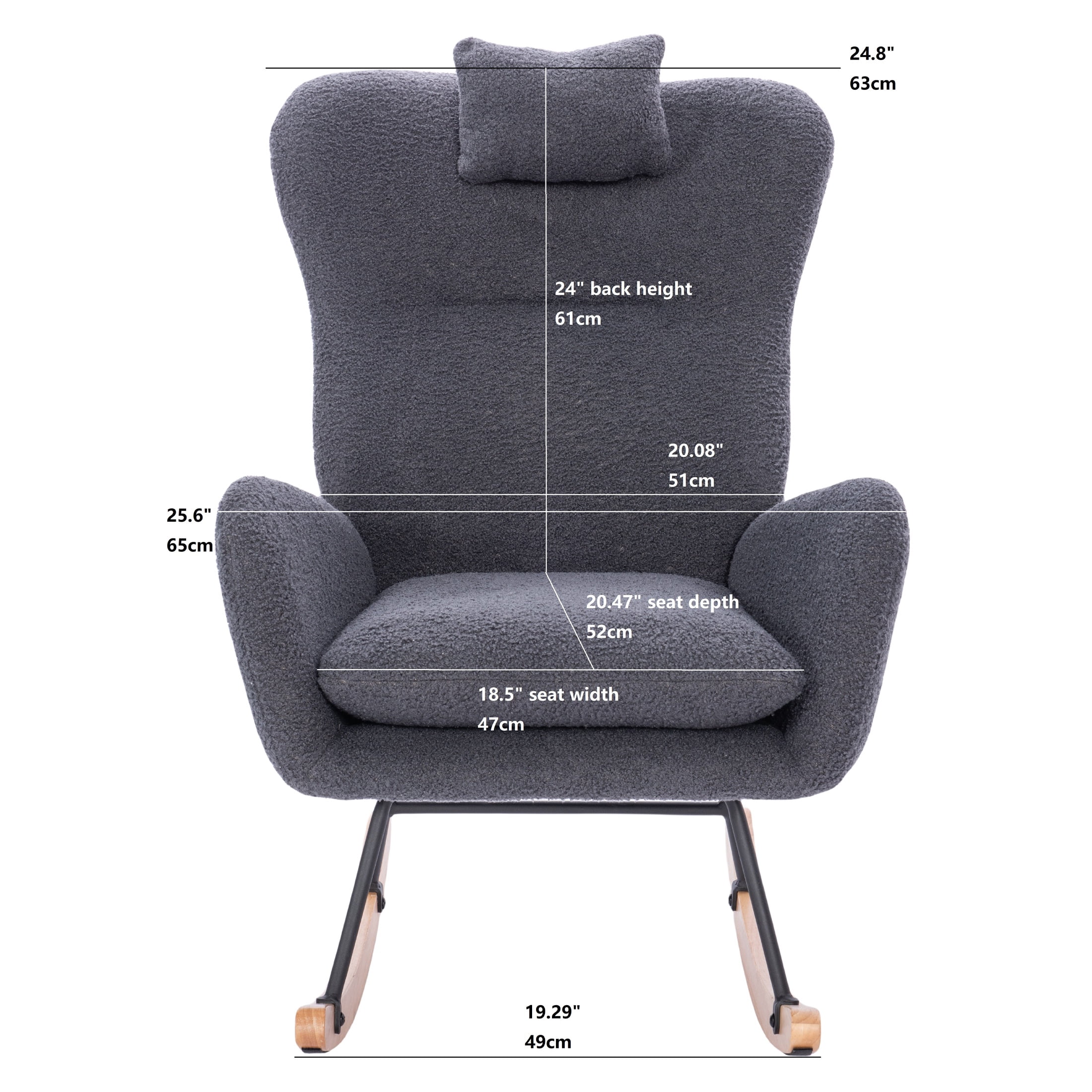 PORKISS Modern Rocking Chair, Upholstered Teddy Fabric Accent Chairs with High Backrest, Glider Rocker Comfortable Armchair with Padded Seat for Living Room Bedroom Playroom, Grey