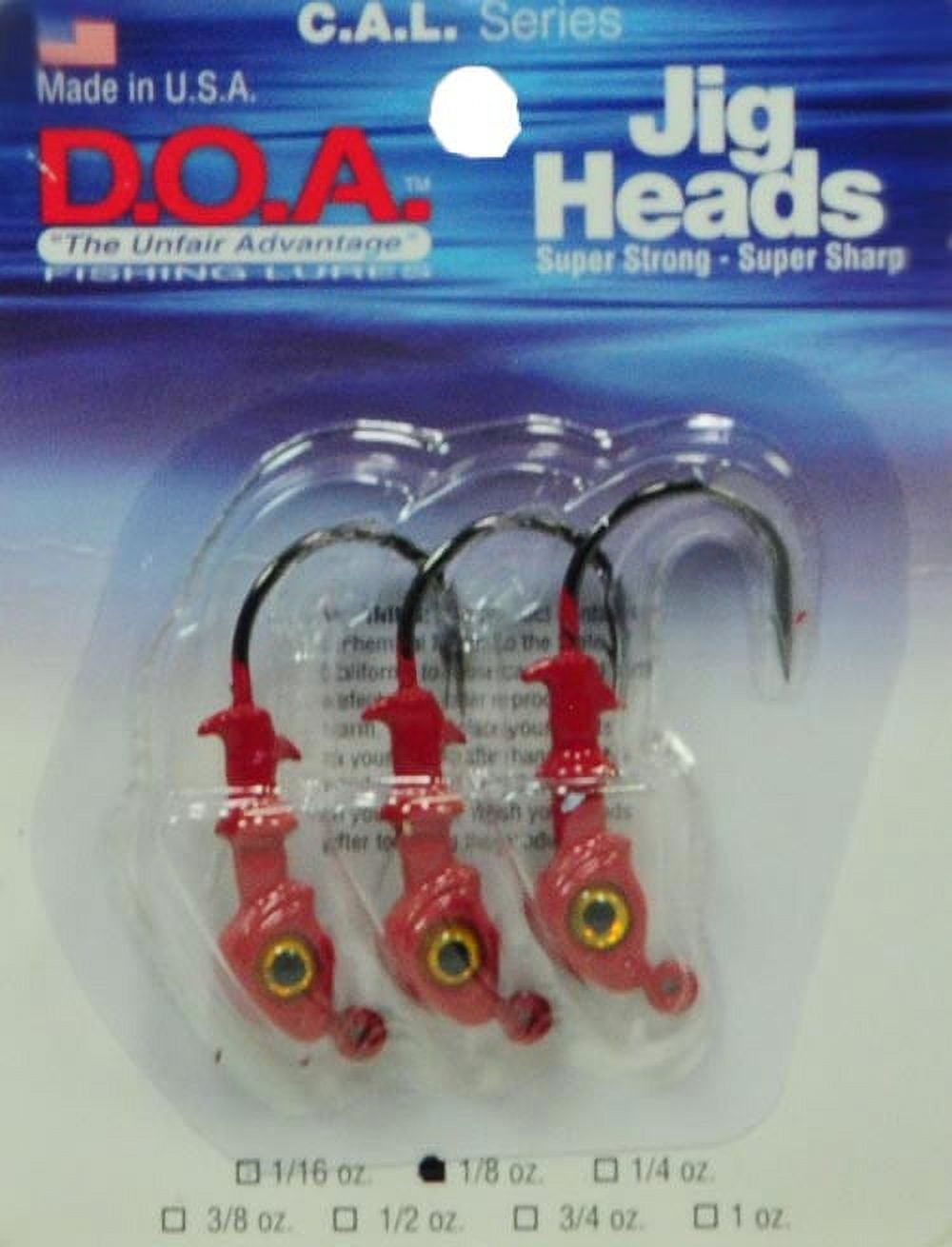 D.O.A. Lures C.A.L. Jig Heads, Red & Gold, 1/8 oz, 3 Count