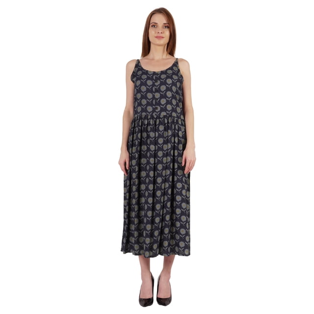 Phagun Robe d'Été Décontractée Ample pour Femme, Longue, Sans Manches, Maxi, Robe d'Été pour Plage et Villégiature