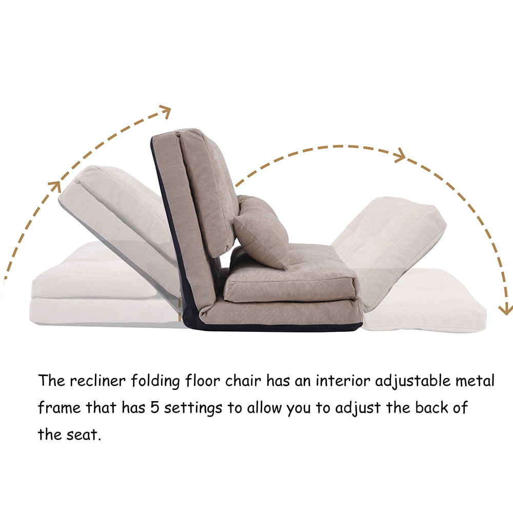 Kepooman Adjustable Folding Leisure Sofa Bed with Two Pillows for Living Room, Beige Kepooman Adjustable Folding Leisure Sofa Bed with Two Pillows for Living Room, Beige