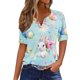 thumbnail image 1 of Blusas de Verano de las Mujeres Casual Gradiente Manga Corta V-Cuello Superior, Ligera Imitación de Tela de Estante para la Primavera Y el Verano Diario Y de Fiesta, 1 of 5