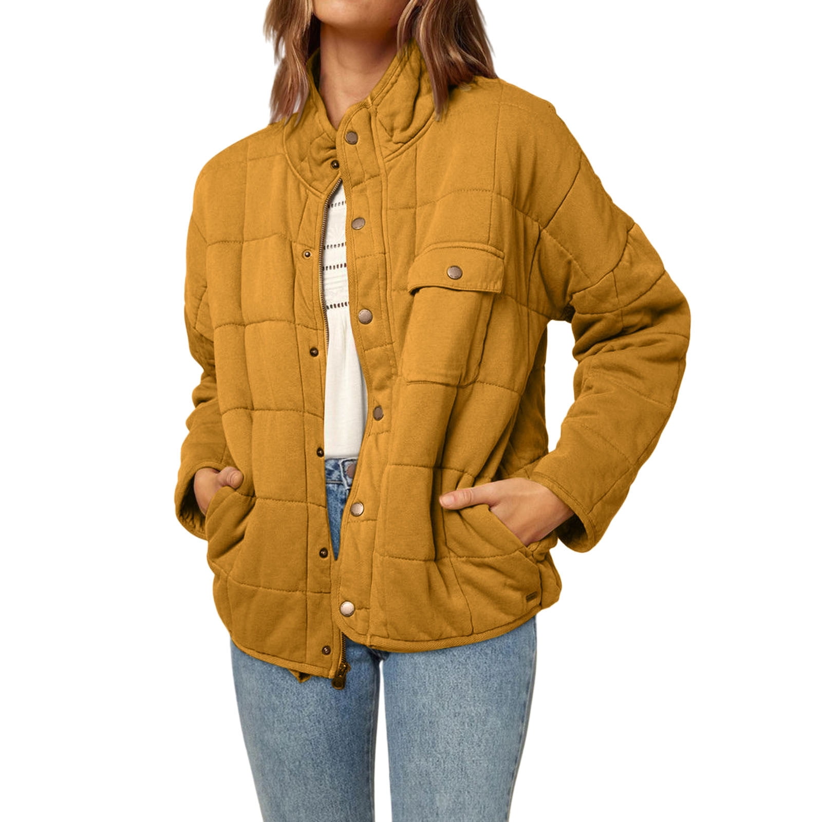 Daznico Women Coat Womens Lightweight Quilted Jacket Button Long Sleeve