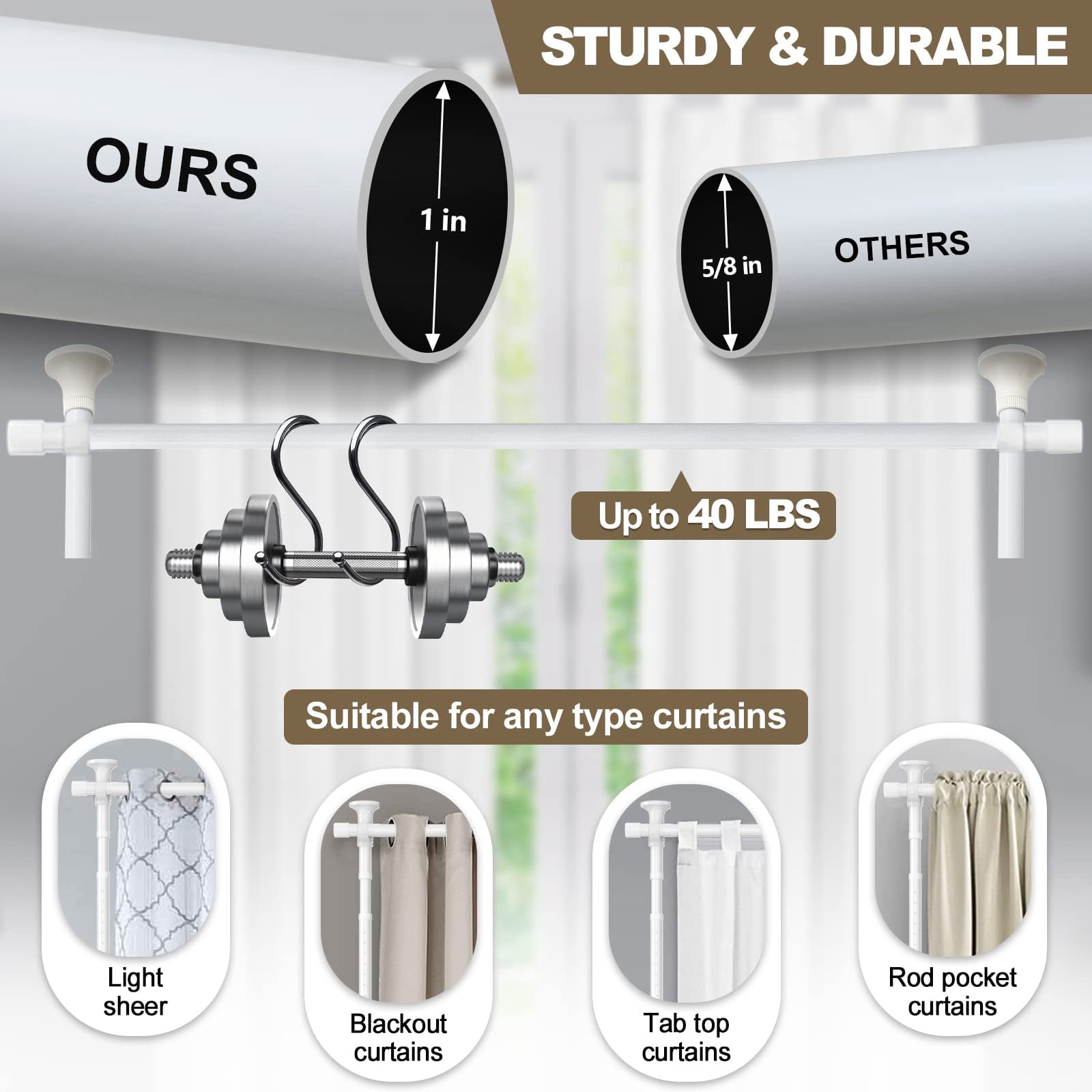 AEASKIEY Room Dividers Curtain Rod No Drill, 4-10ft(H) 28-70inch(W), Adjustable Heavy Duty Floor to Ceiling Tension Rod for Room Separation Temporary Privacy Separator Window Rods, White