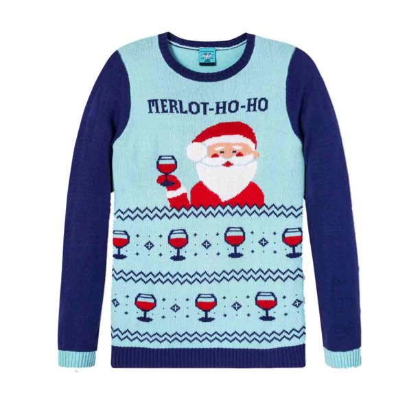 Norther Pole Womens Blue Santa Claus Wine Merlot Ho Ho Christmas