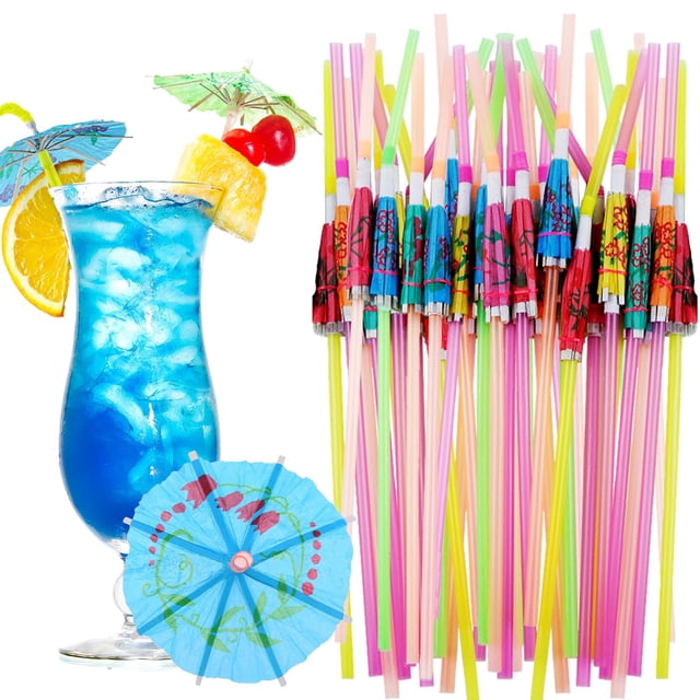 100 pajitas para paraguas de cóctel LAPOHI, 24 cm, doblables