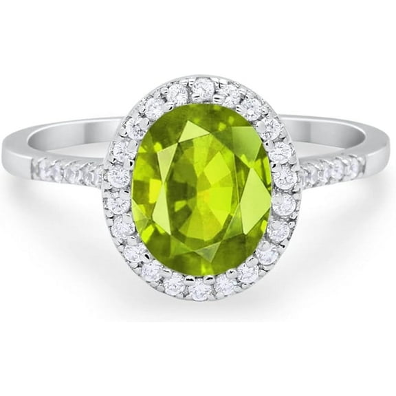 Rag Jewels 2.00 Ct Oval Cut Green Peridot Engagement Wedding ChristmasThanksgiving Halo Ring 14K White Gold Plated 925 Sterling Silver For Women's -10