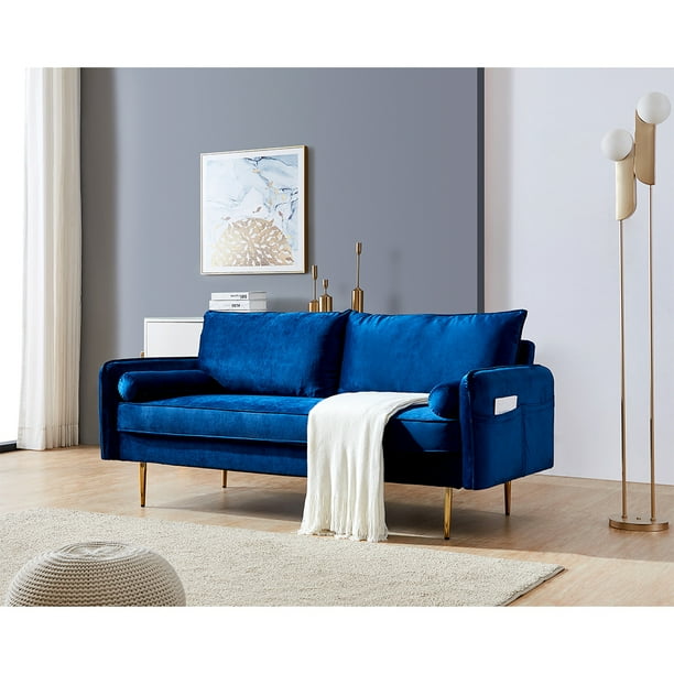 Seventh 71 W Mid Century Sofa Set Blue Velvet Fabric Sofa Couch With Side Pockets Modern Loveseat Sofa For Small Spaces Elegant Sectional Sofa Living Room Furniture Couches And Sofas Set Q411