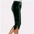 thumbnail image 4 of Karight Women's Vintage Velvet Capris - Stretch Casual Elastic High Waisted Versatile Straight Leg Lounge Pants with Pockets, 4 of 5