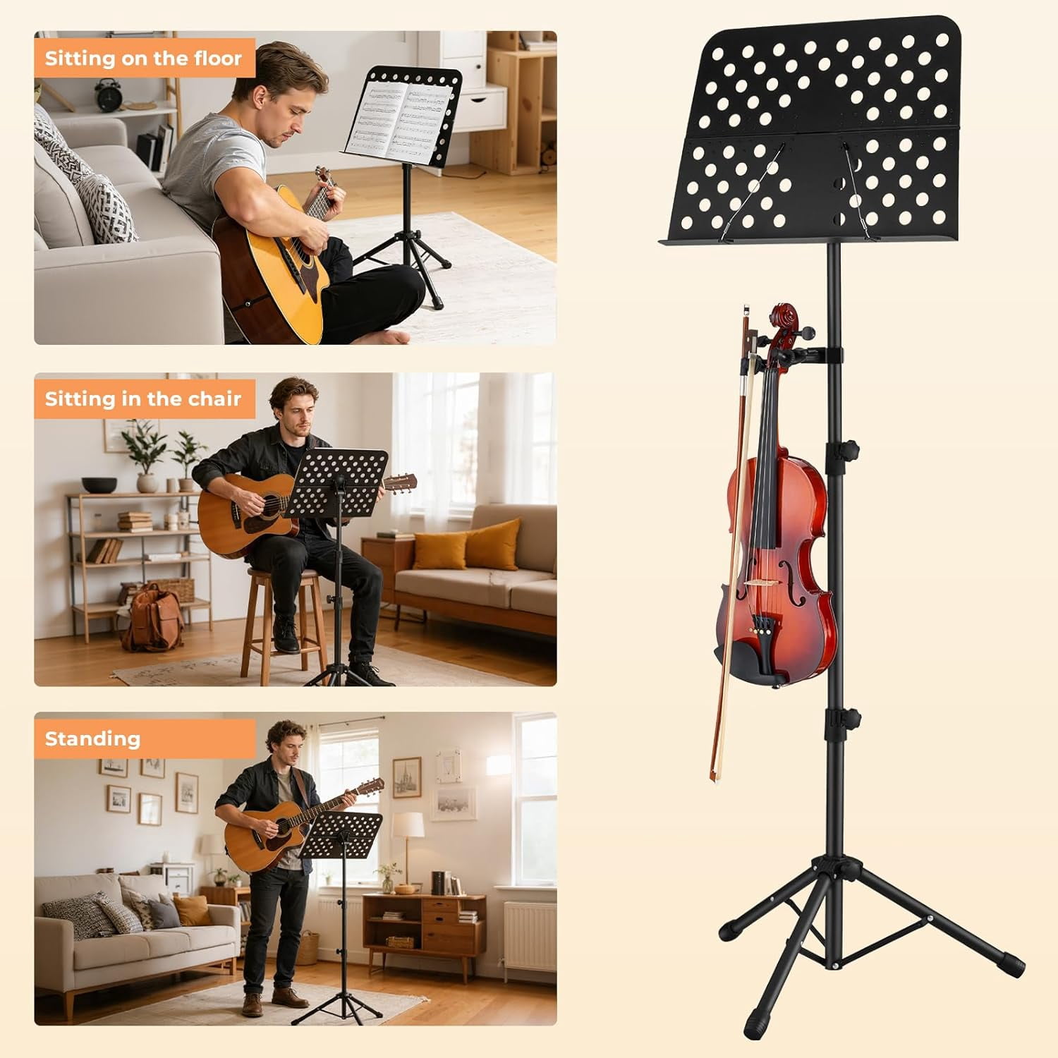 Sheet Music Stand, Professional Portable Music Stand for Sheet Music with Violin Hanger, Folding Sheet Music Folder Music Instrument Stand with Carrying Bag