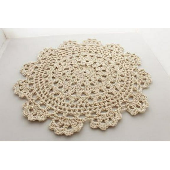 Fennco Styles Handmade Medallion Crochet Lace Cotton Traycloths/Doilies. 14 Inch Round. Beige Color. Set of 4.