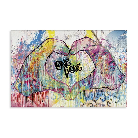 Stupell Industries Urban One Love Heart Symbol Typography Painting Gallery Wrapped Canvas Art Print Wall Art, 24 x 16
