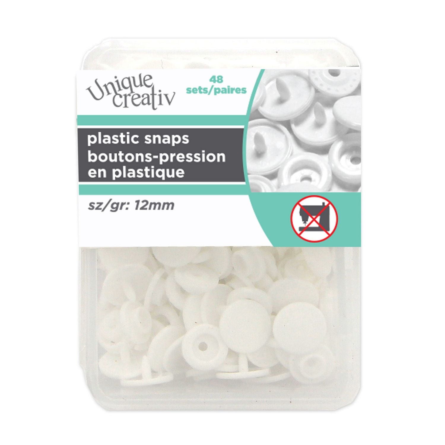 UNIQUE Plastic Snap Fasteners, White, Size 2 – 11mm (⅜″), 30 Sets, 48 sets, 12 mm