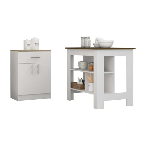 Newboti Furniture 2 Piece Kitchen Set, Kitchen Island & Pantry Cabinet, White /Walnut /Light Oak 43502