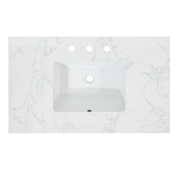 Pemberly Row 37" Engineered Stone Vanity Top - Grain White w/ Single White Sink