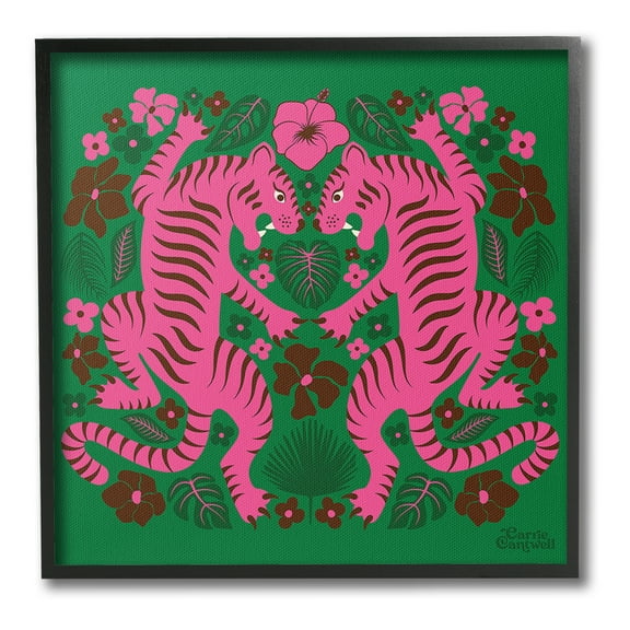 Stupell Industries Tropical Tigers Pattern Animals & Insects Painting Black Framed Art Print Wall Art, 12 x 12