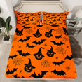 thumbnail image 2 of Manfei Pumpkin Witch Hat Twin Sheet Sets for Child, Orange Black Bat Twin Fitted Sheet, Halloween Spider Web Flat Sheet, Microfiber Bedroom Decor, 3 Pieces, 2 of 7