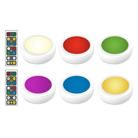 Brilliant Evolution Wireless Color Changing LED Puck Light 6 Pack With 2 Remote Controls | LED Under Cabinet Lighting |...