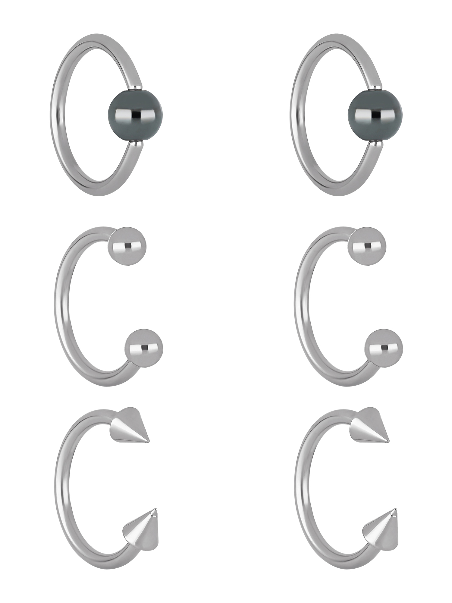 Body Jewelry 16G Stainless Steel Hoop & Horseshoe Earring Set, 6 Pack photo 3