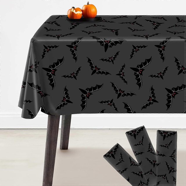 Black Halloween Tablecloth Plastic - Large 54x90 inches, Pack of 3 | Black Plastic Halloween Tablecloths Halloween Table Decorations