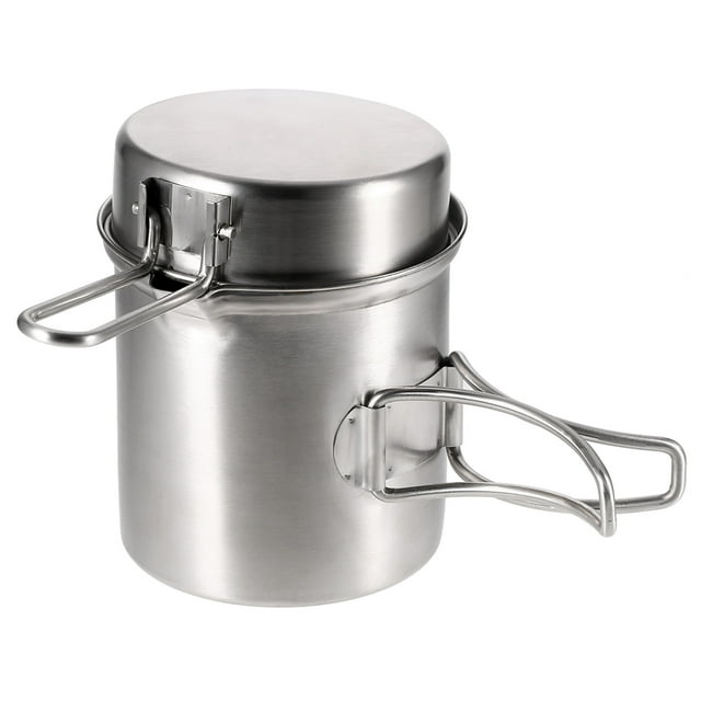 Portable Outdoor Cooking Pot Stainless Steel Camping Backpacking Pot Cup with Folding Handles